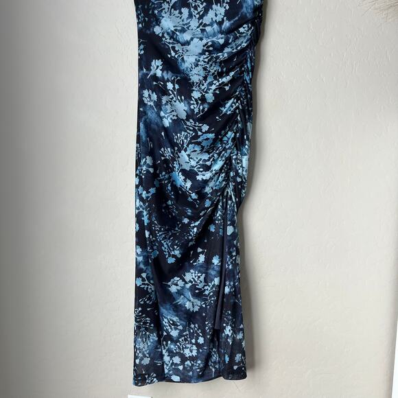 Anthropologie Maya Blue Floral Print Ruched Mesh‎ Cowl Neck Midi Dress Size XS - Picture 4 of 10